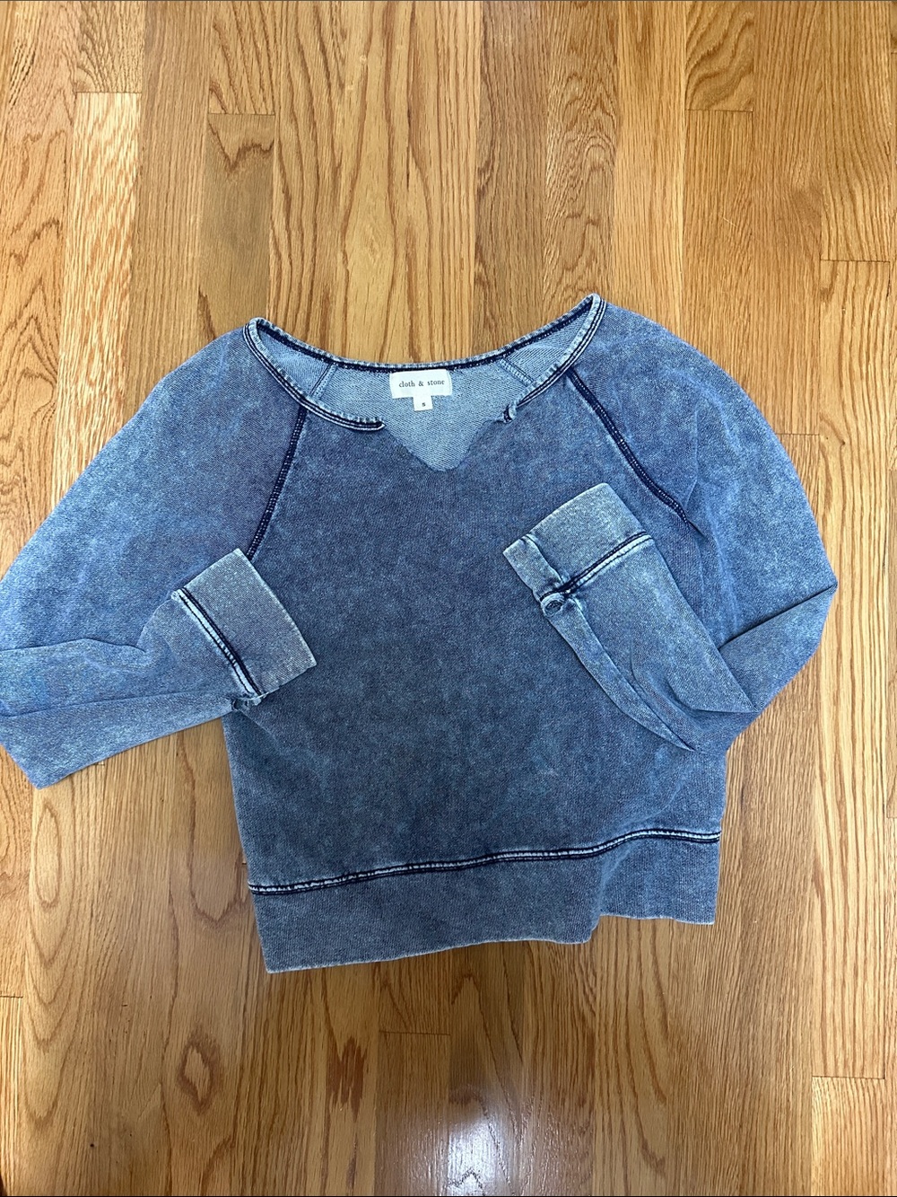 Washed-Blue distressed Pullover Sweatshirt